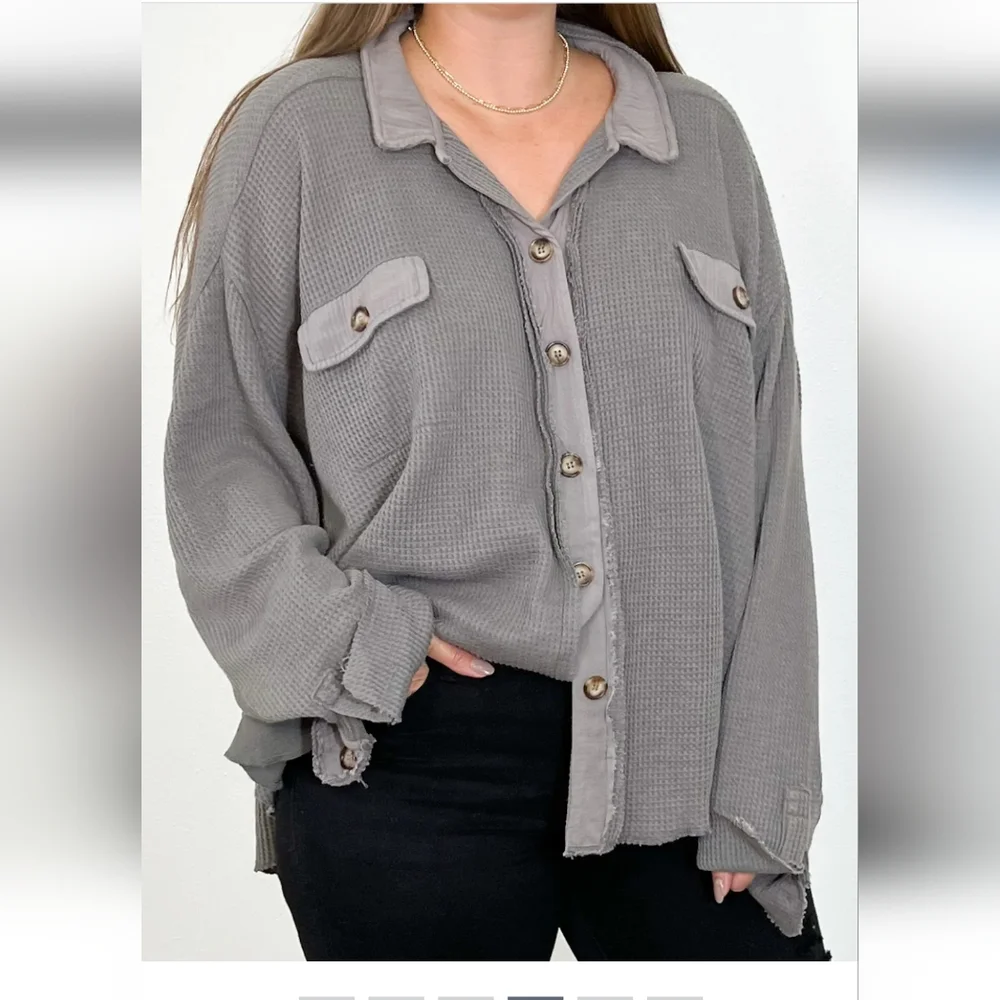 Shop Talulah Oversized Button Down Thermal Stone Washed Gray Shacket - Picture 4 of 11